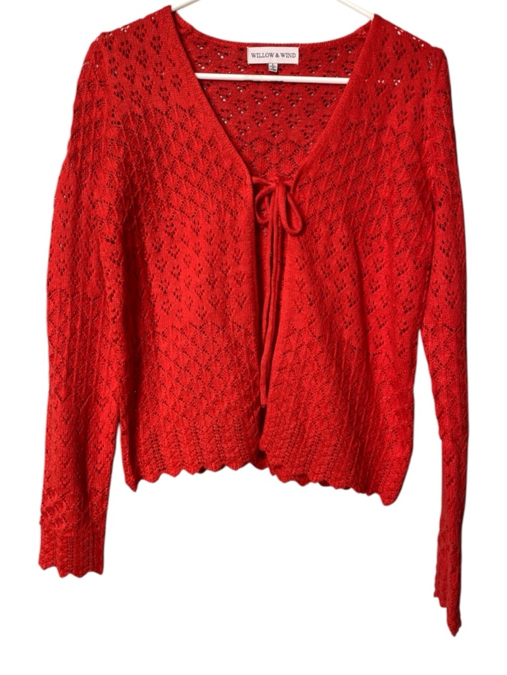 Red Pointelle Cardigan Sweater